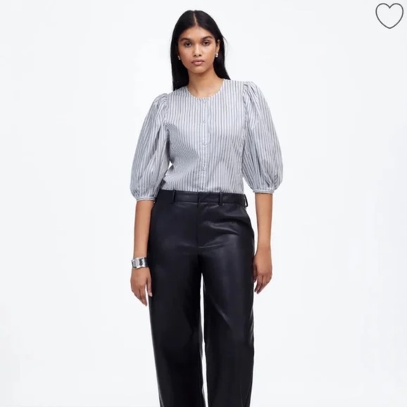 Madewell Puff-Sleeve Button-Up Top in Stripe Size 0 - Picture 2 of 9